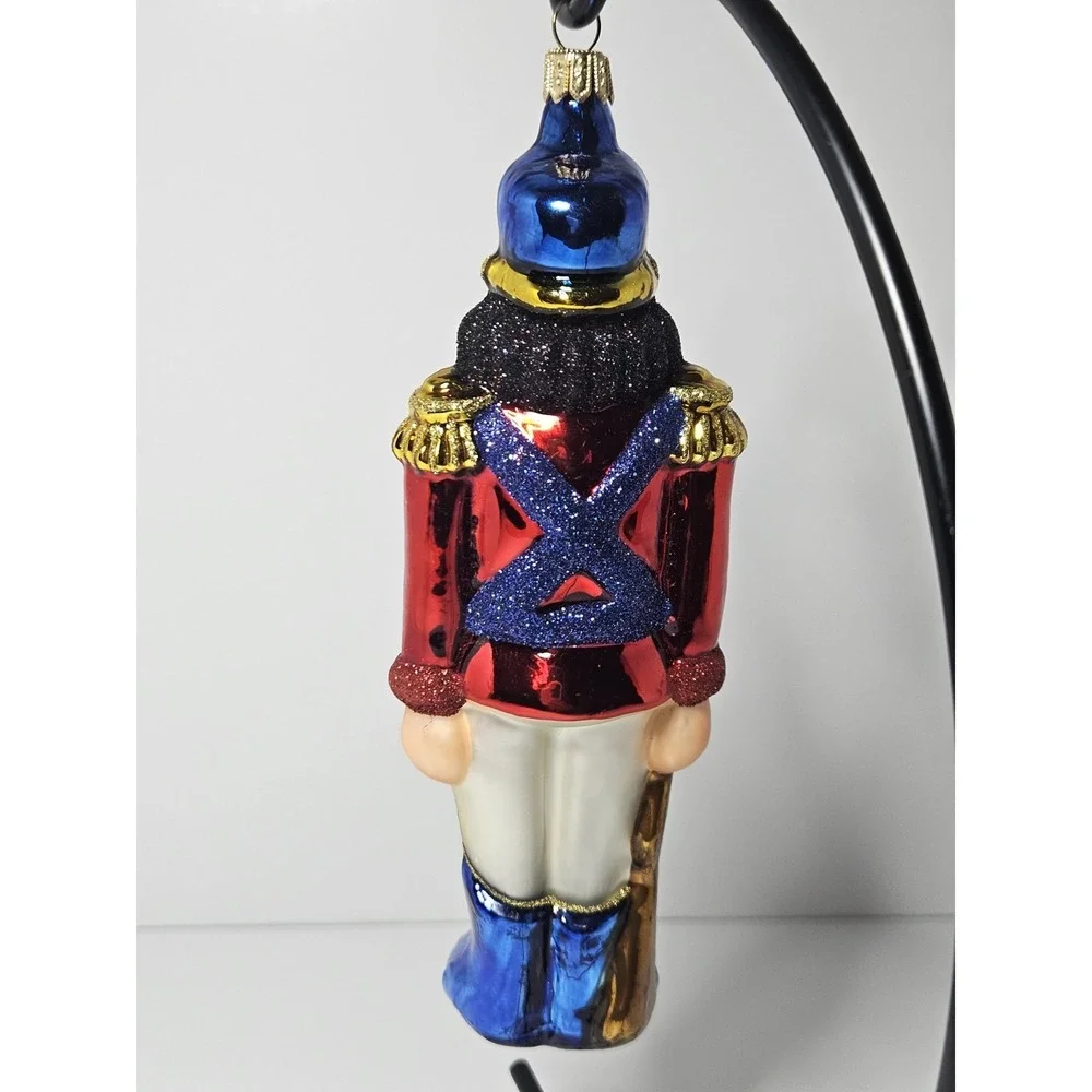 Blown Glass Nutcracker Soldier Christmas Tree Ornament Red Blue Gold Glitter 7